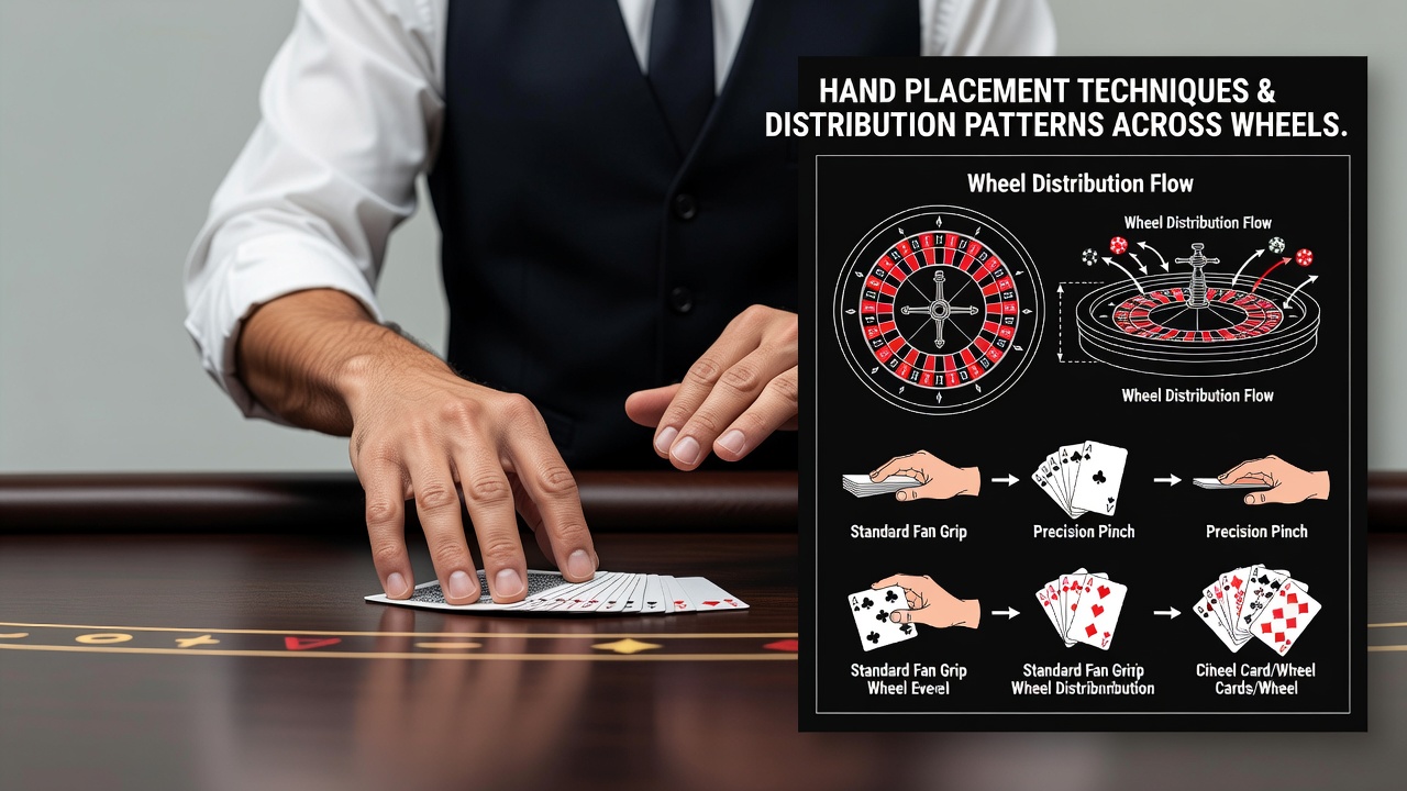 Close-up view of roulette wheel sectors highlighting distribution patterns linked to dealer hand movements